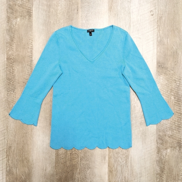 Talbots Aqua Sweater Top Scallop Hem - Picture 1 of 9